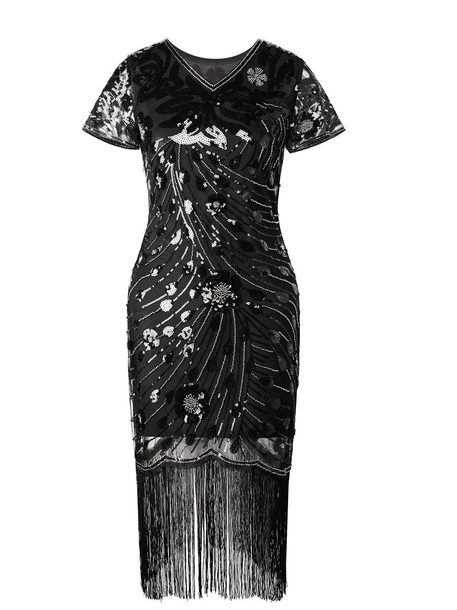 Elegant 1920s Short-Sleeve Slim Fit Party Gown