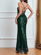 Party Ready Emerald Green Maxi Dress - Sequin Spaghetti Strap