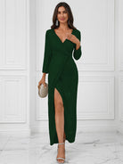 Long-Sleeve Maxi Dress - Wrap Sequin Deep V-Neck Style