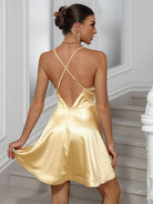 Sparkling Gold Reflective Slip Dress with Deep V-Neck