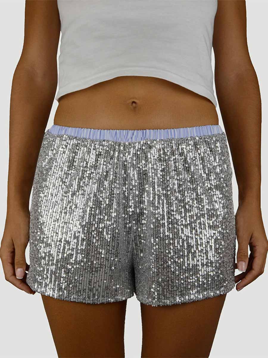 Women's Summer Casual Set - Sequin Shirt and Slim Shorts