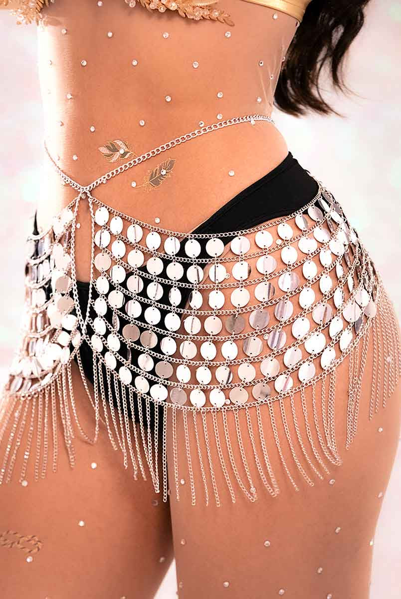 Silver Sparkly Fringe Skirt - Hollow Metal Chain Skirt