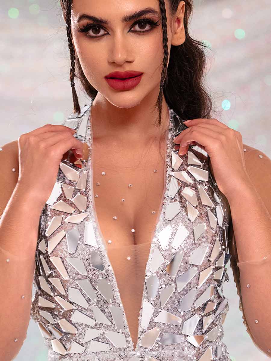 glitter silver dress