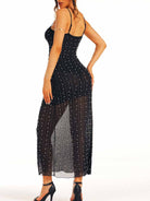 Black long suspender dress with rhinestones