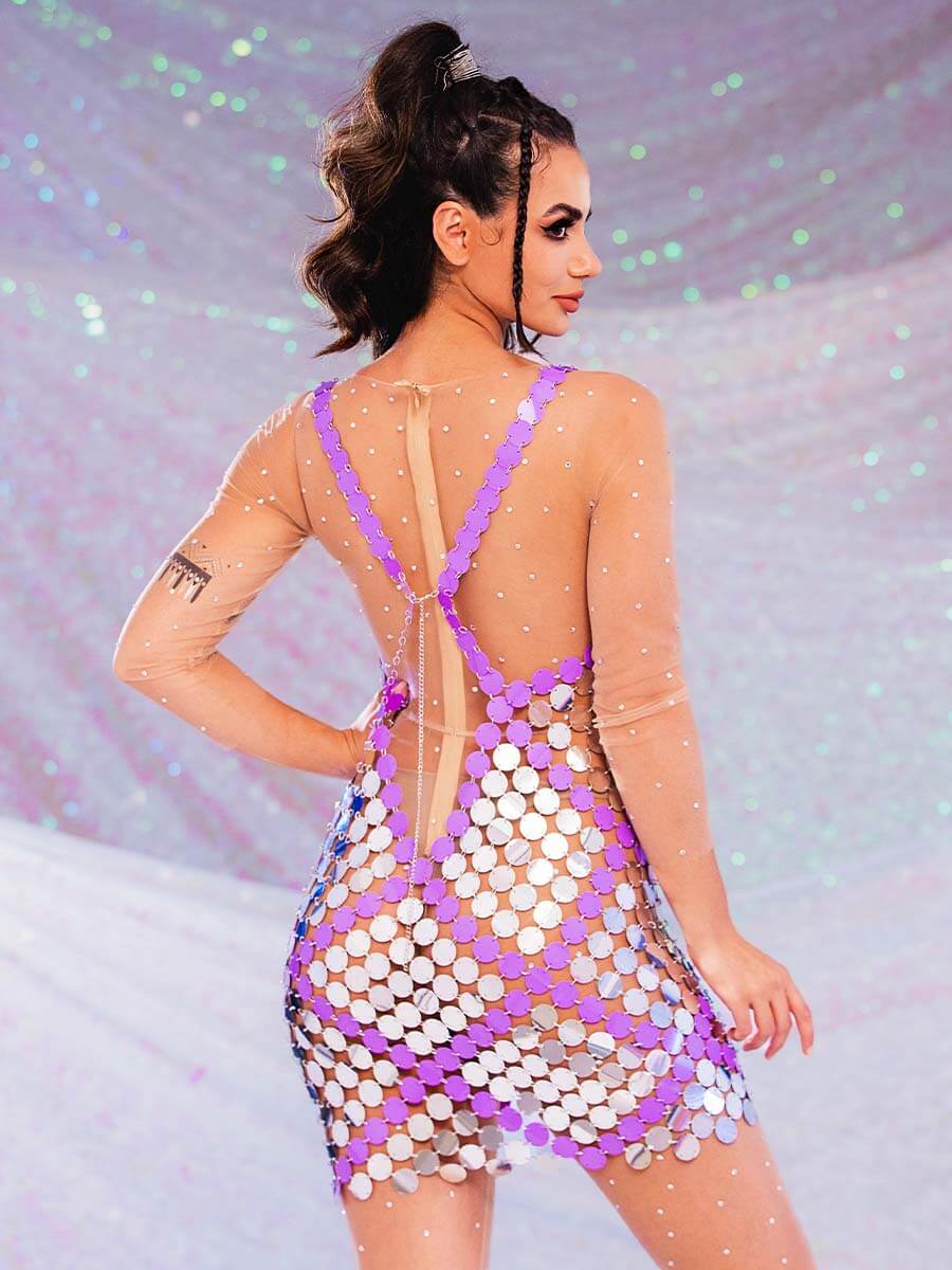 Glittering Silver Purple Disc Dress