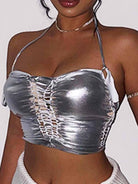 Silver Sheer Reflective Sleeveless Top