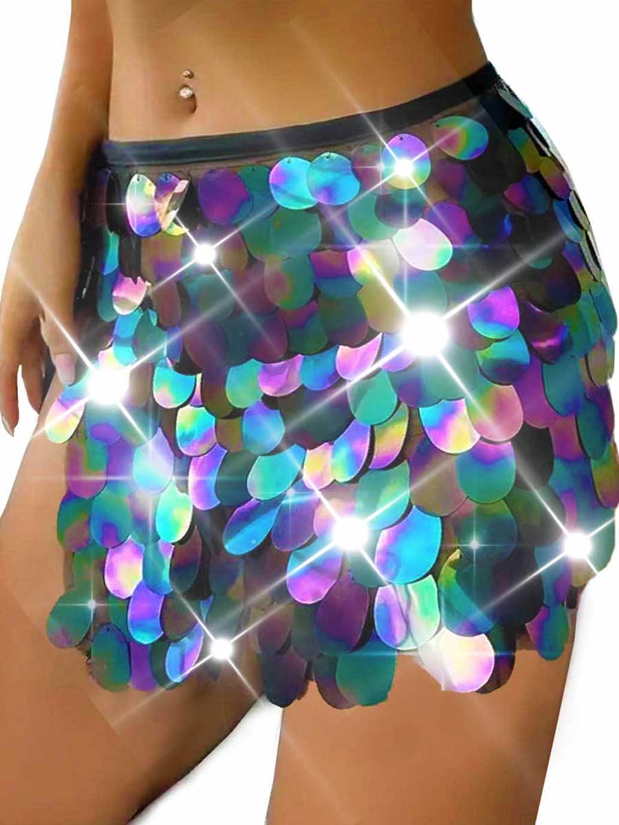 Black Iridescent Sequin Mini Skirt Victray