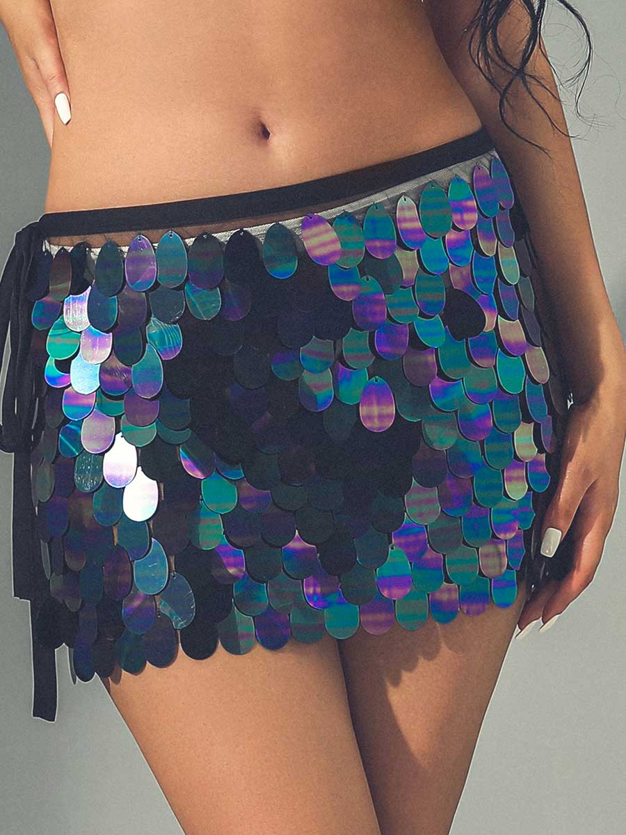 Black Iridescent Sequin Mini Skirt Victray