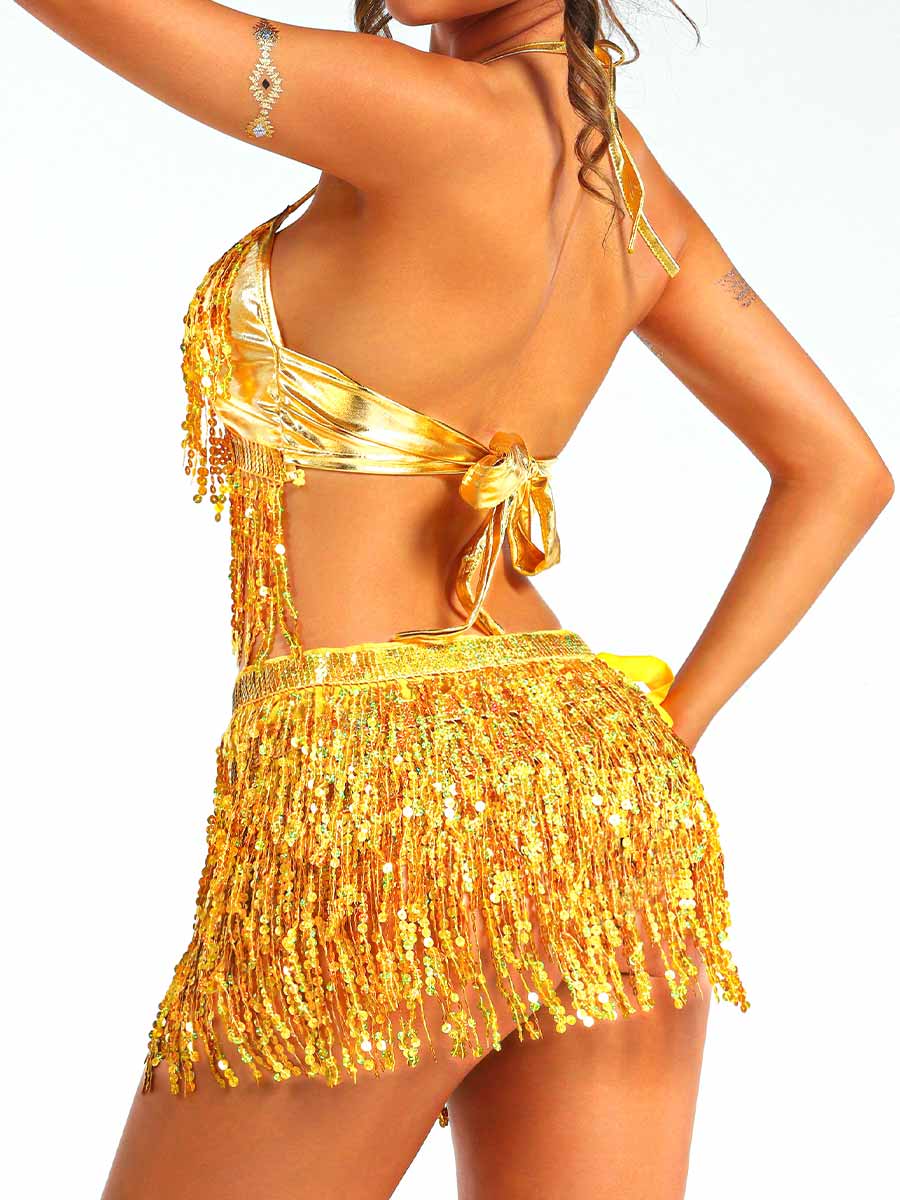 gold sparkly tassel two-piece