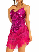 bright pink sequin tassel dress