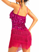 bright pink sparkly tassel dress