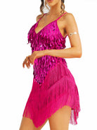 mini bright pink sparkly fringe dress