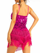 bright pink sparkly fringe slip dress