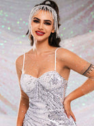 Silver Sparkly Mermaid Dress - Elegant Midi Slip Dress