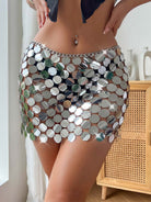 Metallic Silver Disc Party Mini Skirt