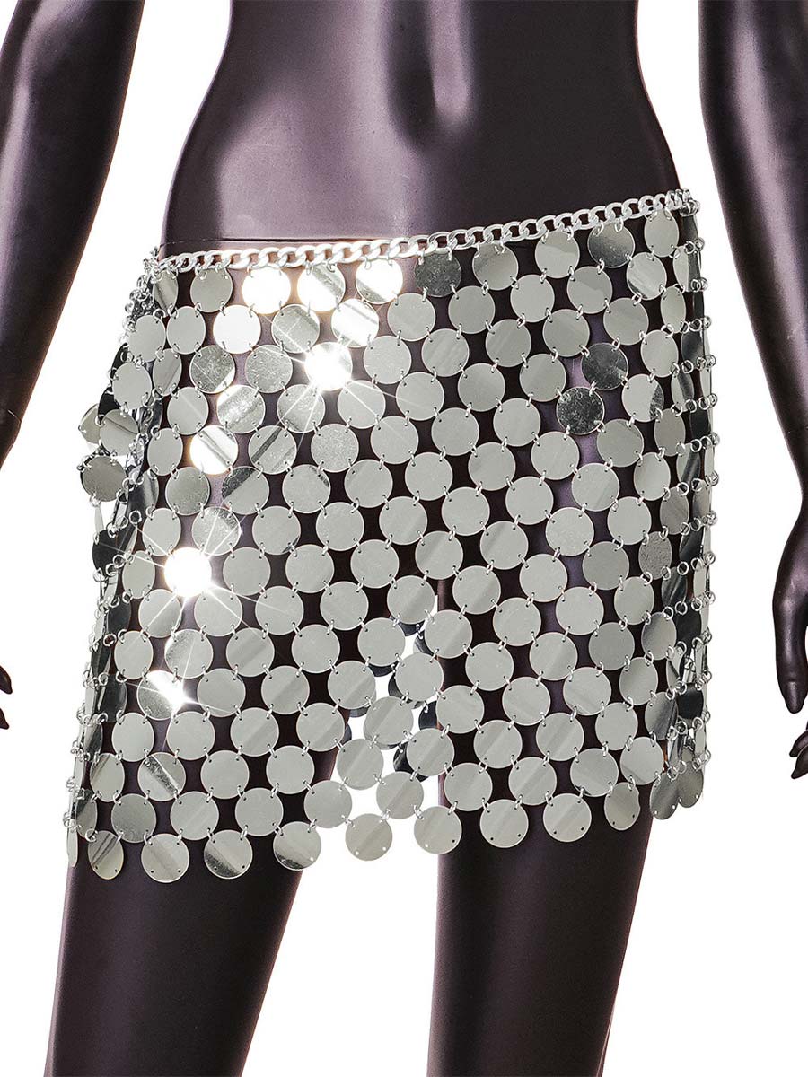 Reflective Silver Disc Mini Skirt