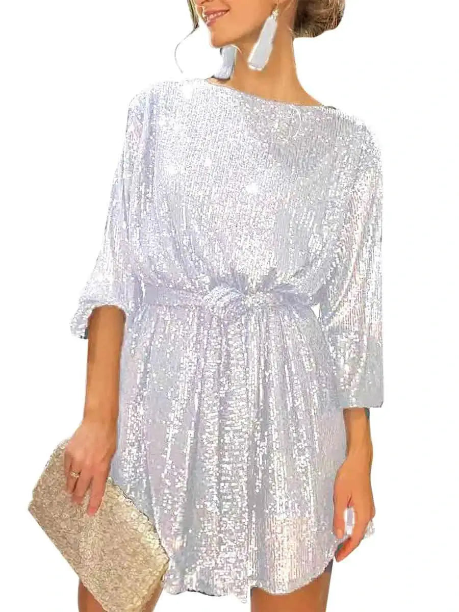 long sleeve white sequin dress