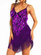 Purple Sequin Fringe Dress