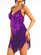 Purple Sequin Tassel Slip Dress