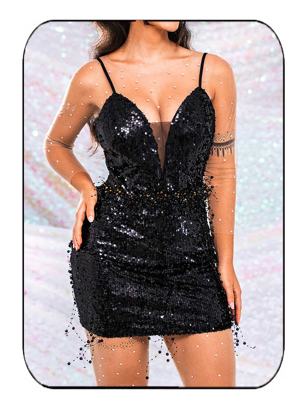 black glitter v neck dress