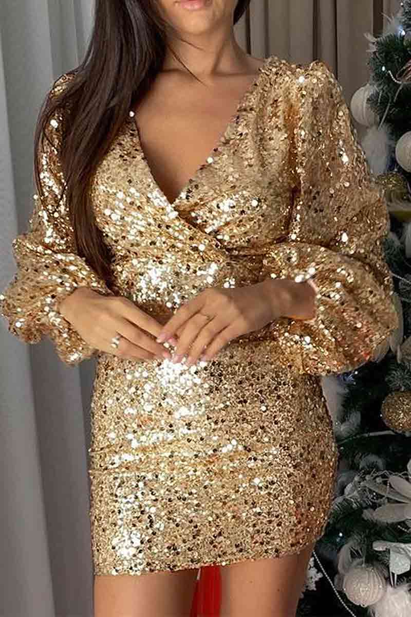 gold sequin pencil dress