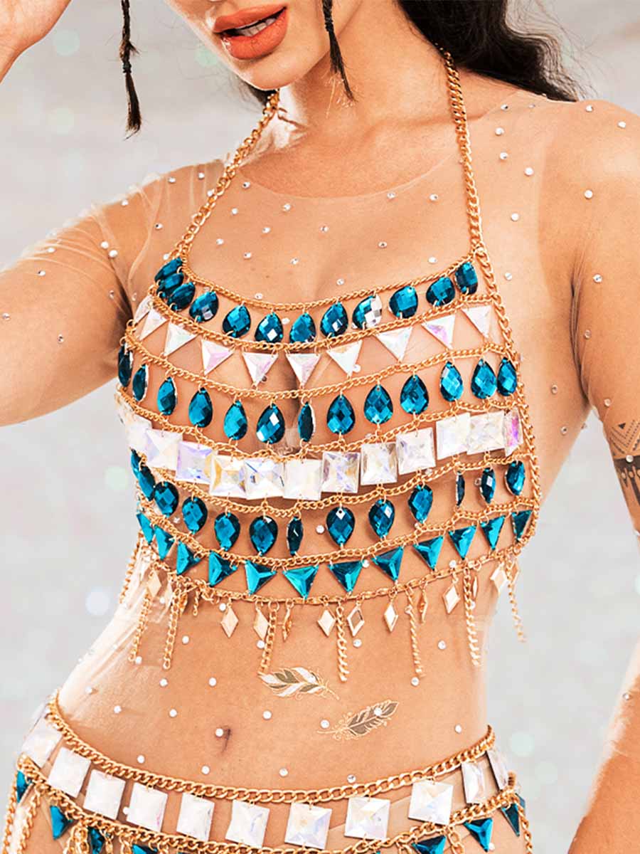 Rhinestone Crystal Top & Skirt Set