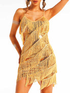 gold sparkly tassel slip dress