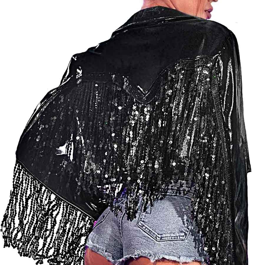 Tasseled Black Sequin Mini Jacket Top