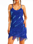 blue sparkly fabric fringe dress