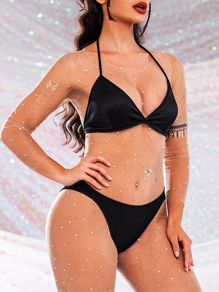 Ultra-thin Rhinestone Nude Jumpsuit