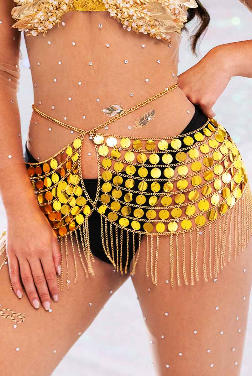 gold sequin fringe skirt