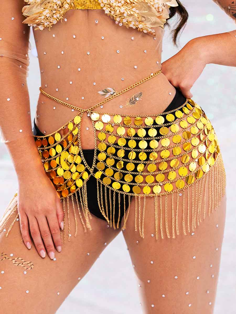 gold sequin fringe skirt