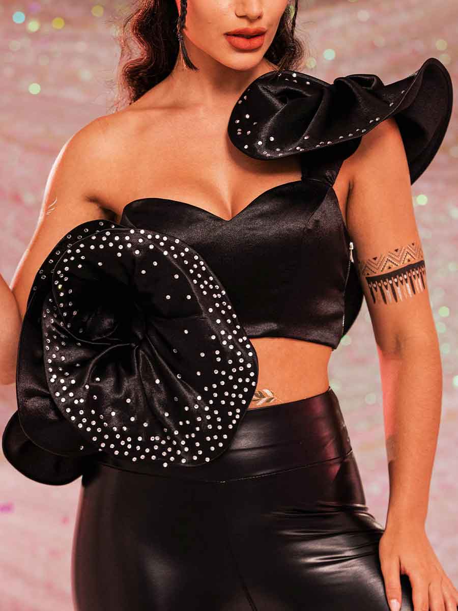 Lotus Leaf Shape One Shoulder Top