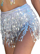 silver belly sequin tassel dance skirt