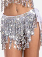 silver belly sequin fringe dance skirt