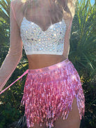 pink belly sequin tassel dance skirt