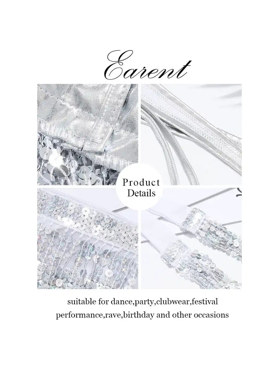 silver sequin tassel two-piece detail