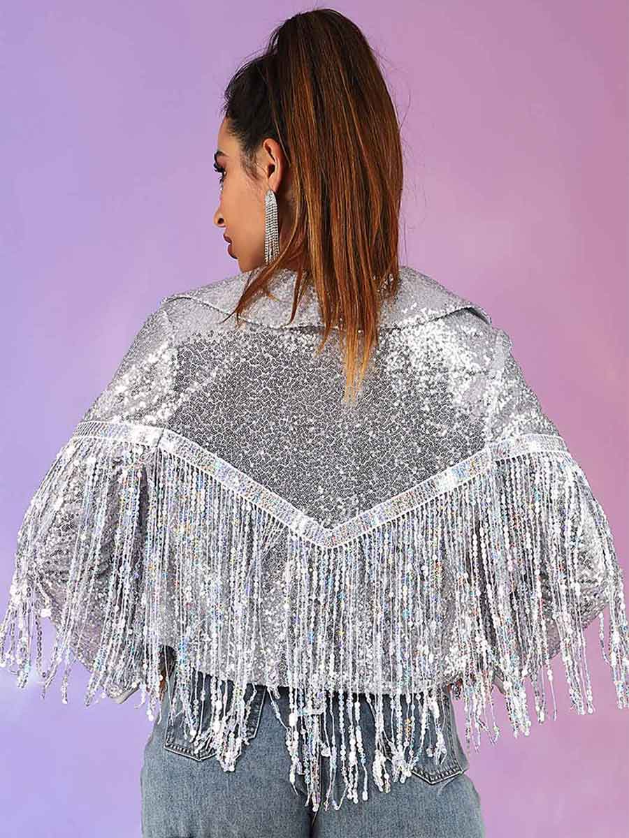 silver sequin bomber jacket