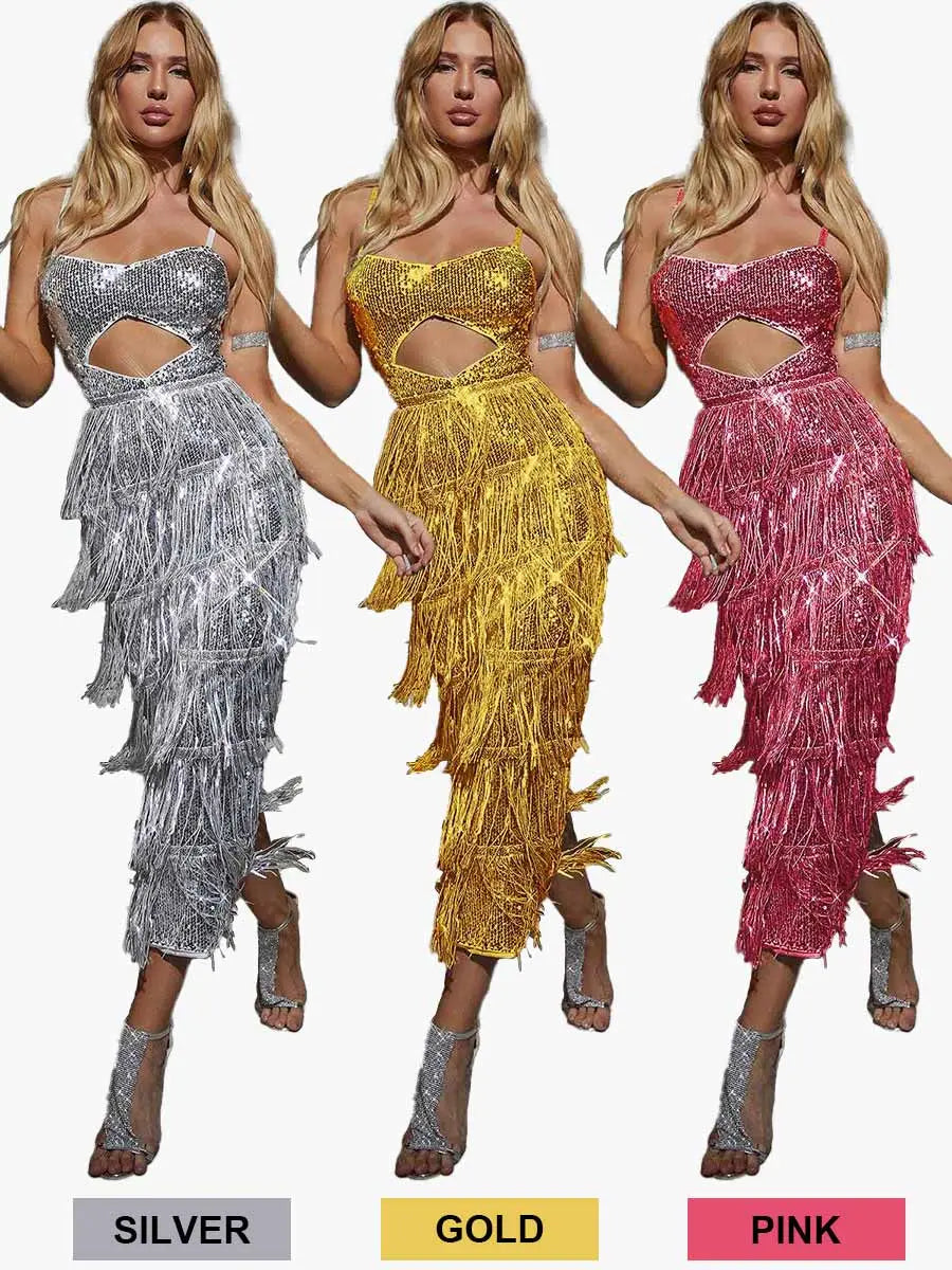 Sparkly Fringe Midi Dress