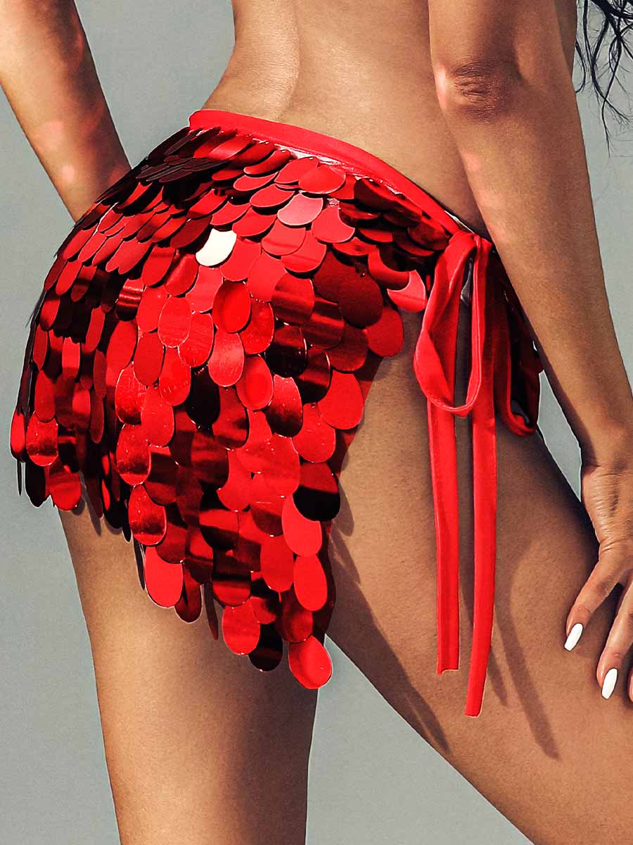 Red sequin mini skirt